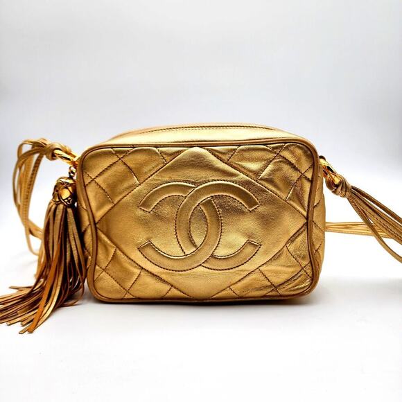 RARE CHANEL CC TASSEL CAMERA BAG GOLD METALLIC - Picture 13 of 16